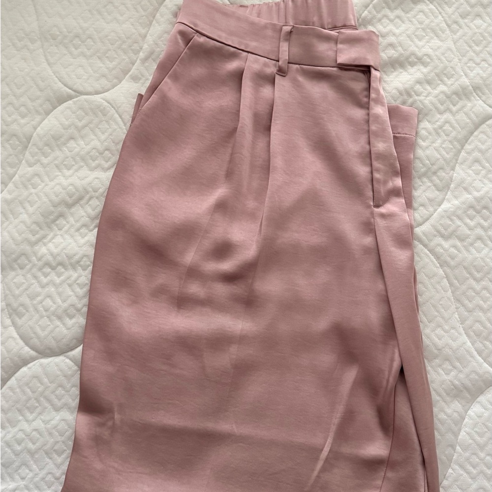a new day blush satin trousers